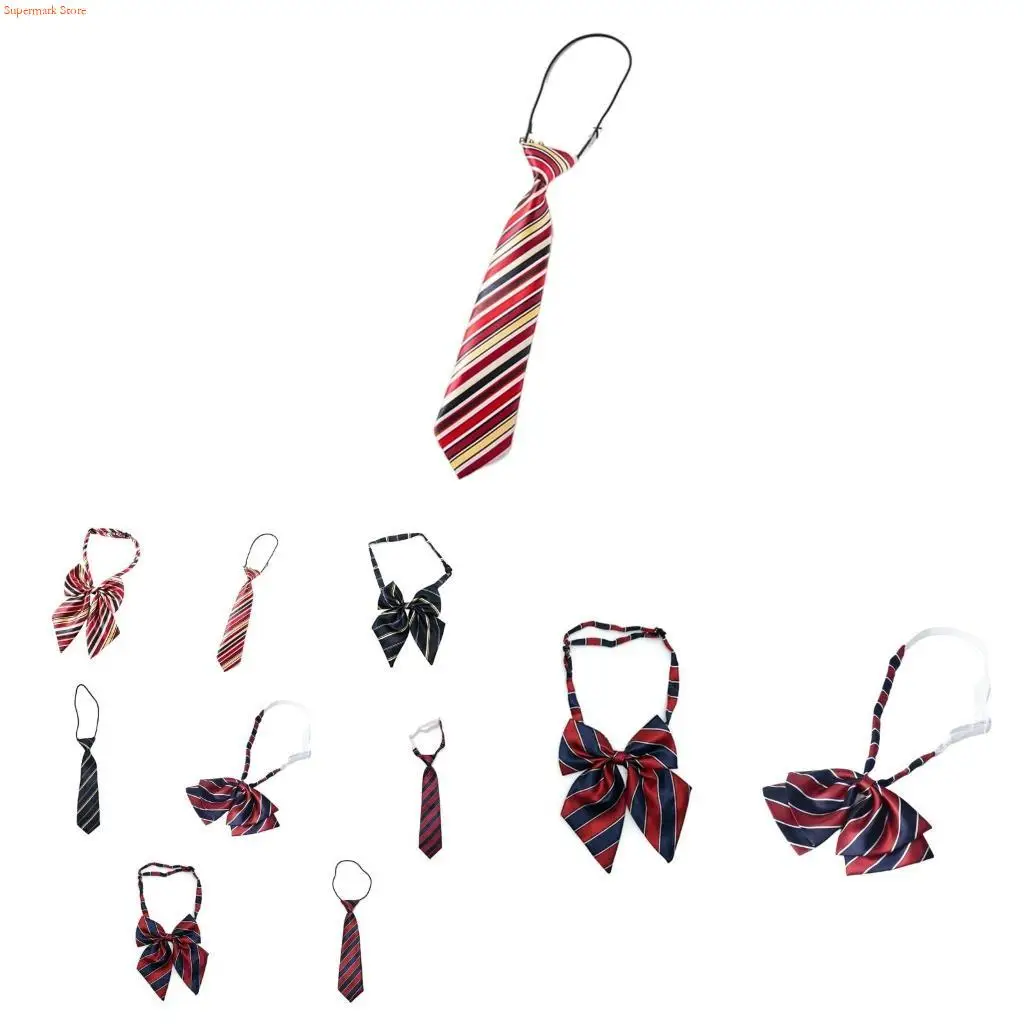 Q5WE Kid Striped Tie for School Graduation Boy Neckties Bow Tie for Kid Pre-tied Ties For Boy Pre-tied Neckties Uniform Tie