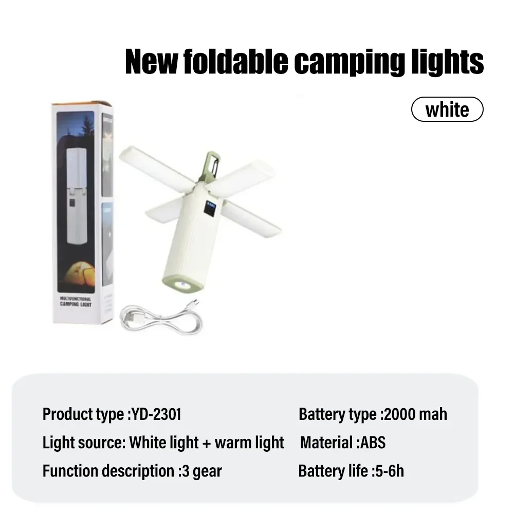 Portable LED Camping Light Outdoor Multifunctional Tent Lamp USB Rechargeable Flashlight Folding Camping Lamp