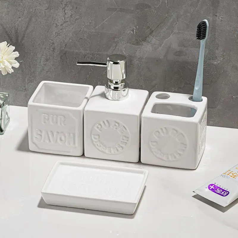 

Квадратная керамическая бутылка для лосьона, держатель для зубных щеток, чашка для полоскания рта, мыльница, аксессуары для ванной комнаты, бытовой дозатор мыла для шампуня