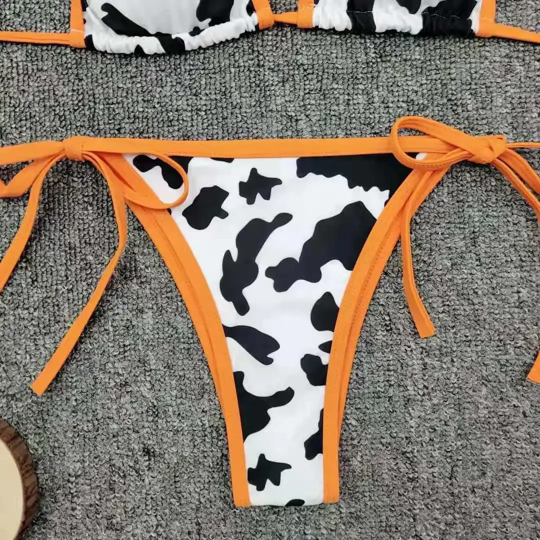 Sexy Bikini Frauen Orange Kuh Druck Bademode Sommer Push-Up G-String Bikini Set Strand Badeanzug Micro Bademode Biquini 2022