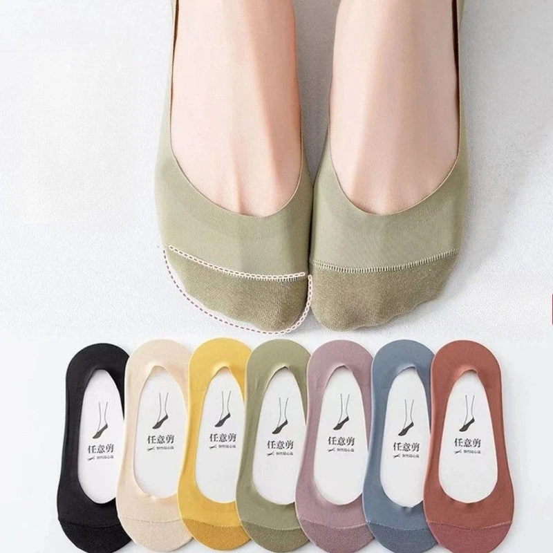 New Summer Thin Cotton Breathable Women's Invisible Boat Socks Silicone Anti Slip Sweat-absorbent Ice Silk Shallow Mouth Socks