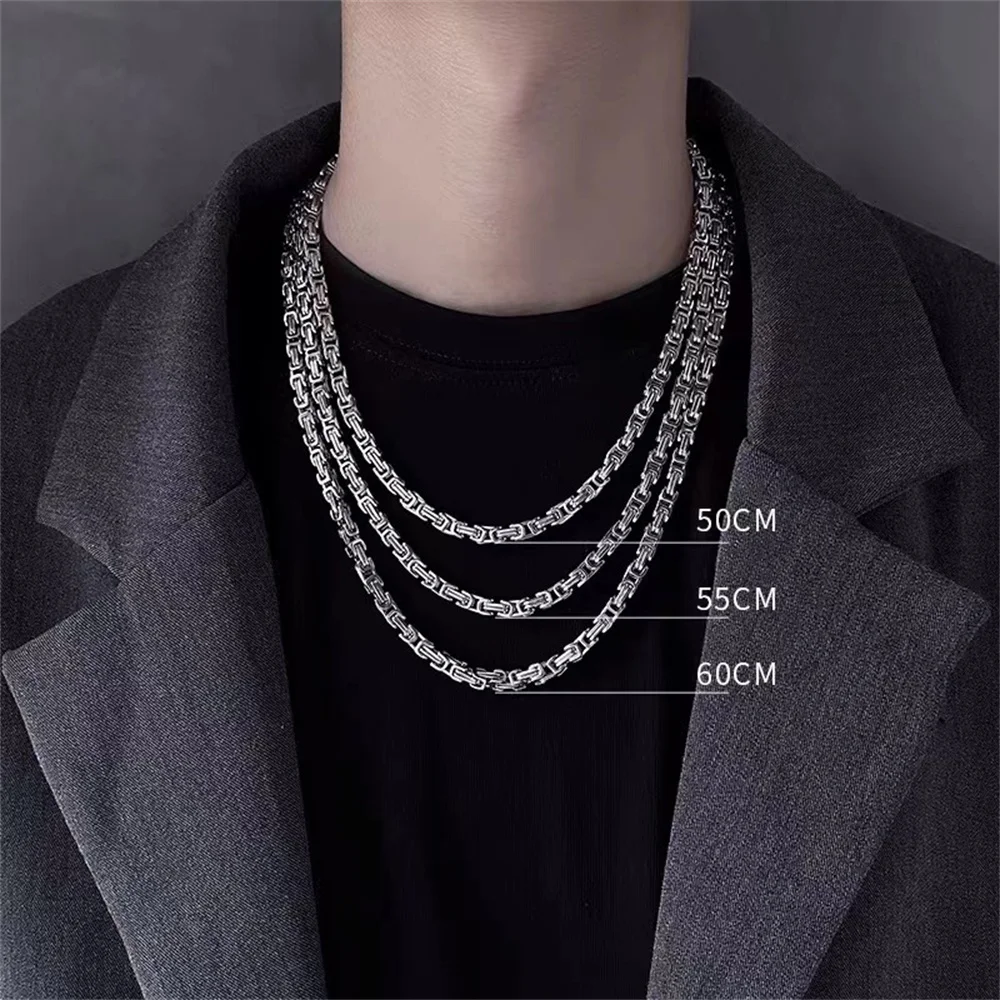 Punk Byzantine Chain Necklace Wholesale 4mm Silver Color Stainless Steel Box Chains For Women Men Fashion Vintage Jewelry Gift