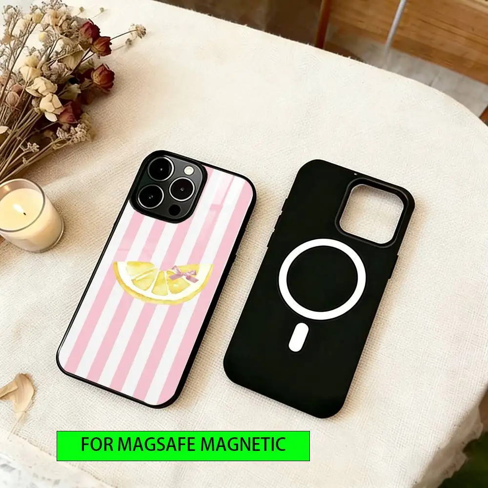 Lemon Cool Stripe Pattern Phone Case For iPhone17,16,15,14,13,12,11 Plus,Pro Magnetic with Magsafe Wireless Charging