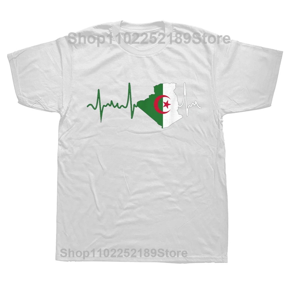 Funny Algeria Heartbeat Proud To Be Algerian T Shirts Graphic Cotton Streetwear Short Sleeve Birthday Gifts Summer Style T-shirt