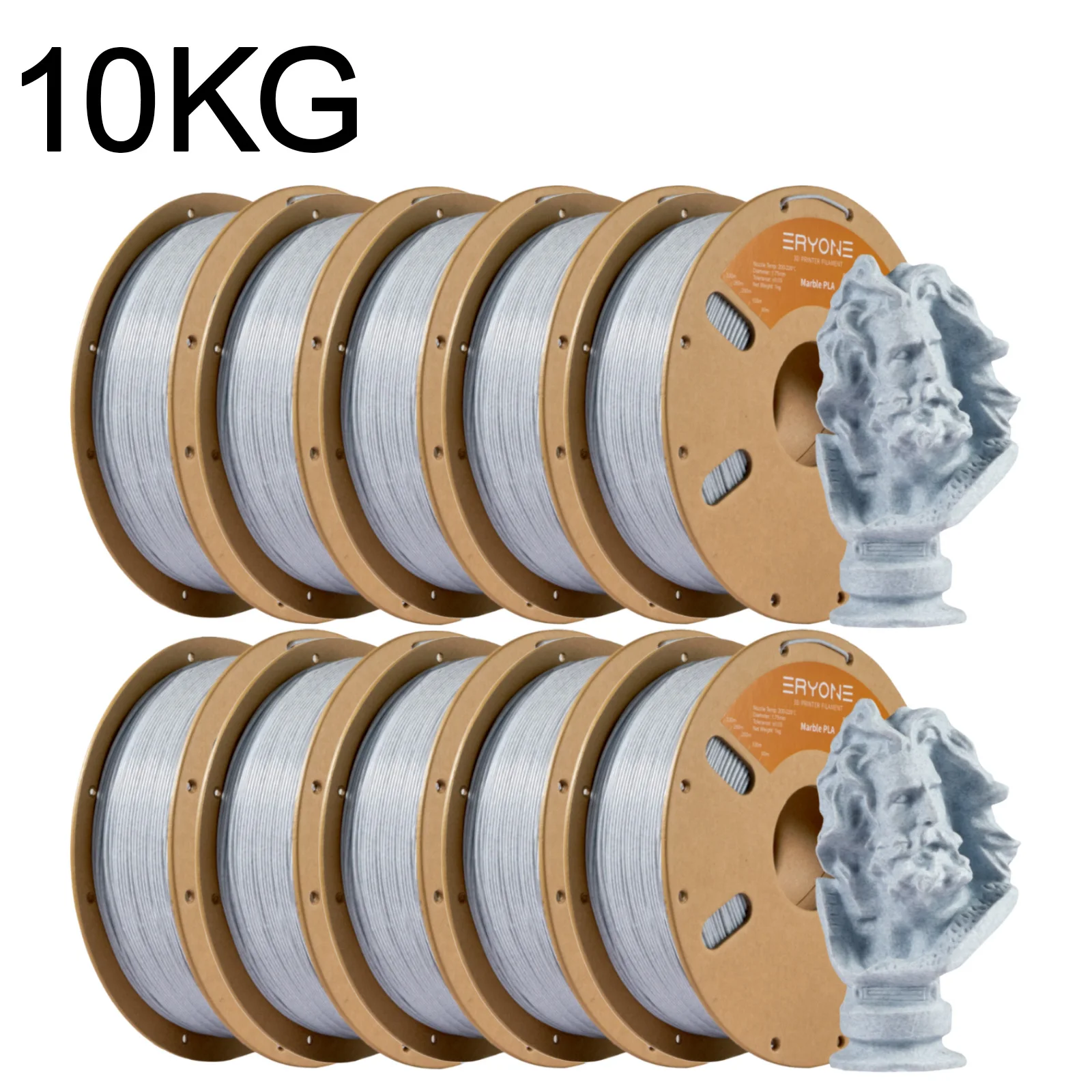 ERYONE 10KG Marmer PLA 3D-printerfilament 1.75mm, natuursteen effect filament, matte afwerking 1kg spoel
