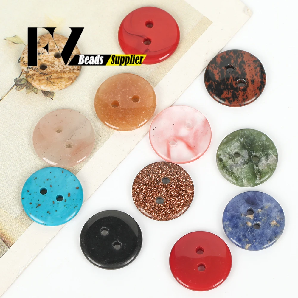 10pcs 18mm Natural Stone Mixed Color Loose Round Rondelle Button Beads For Jewelry Making Diy Necklace Bracelet Accessories