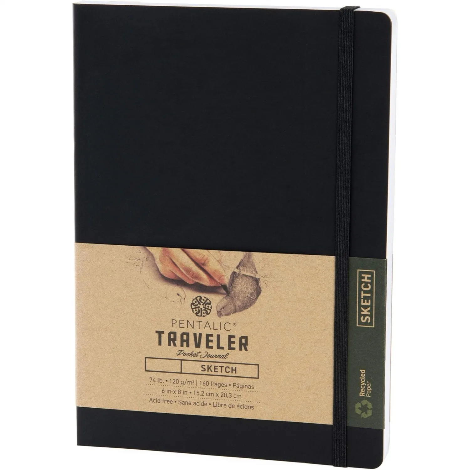 

6x8 Pocket Sketchbook Traveler Journal 160 Pages Durable Cover Acid-Free Recycled Paper with Elastic Closure and Ribbon Marker