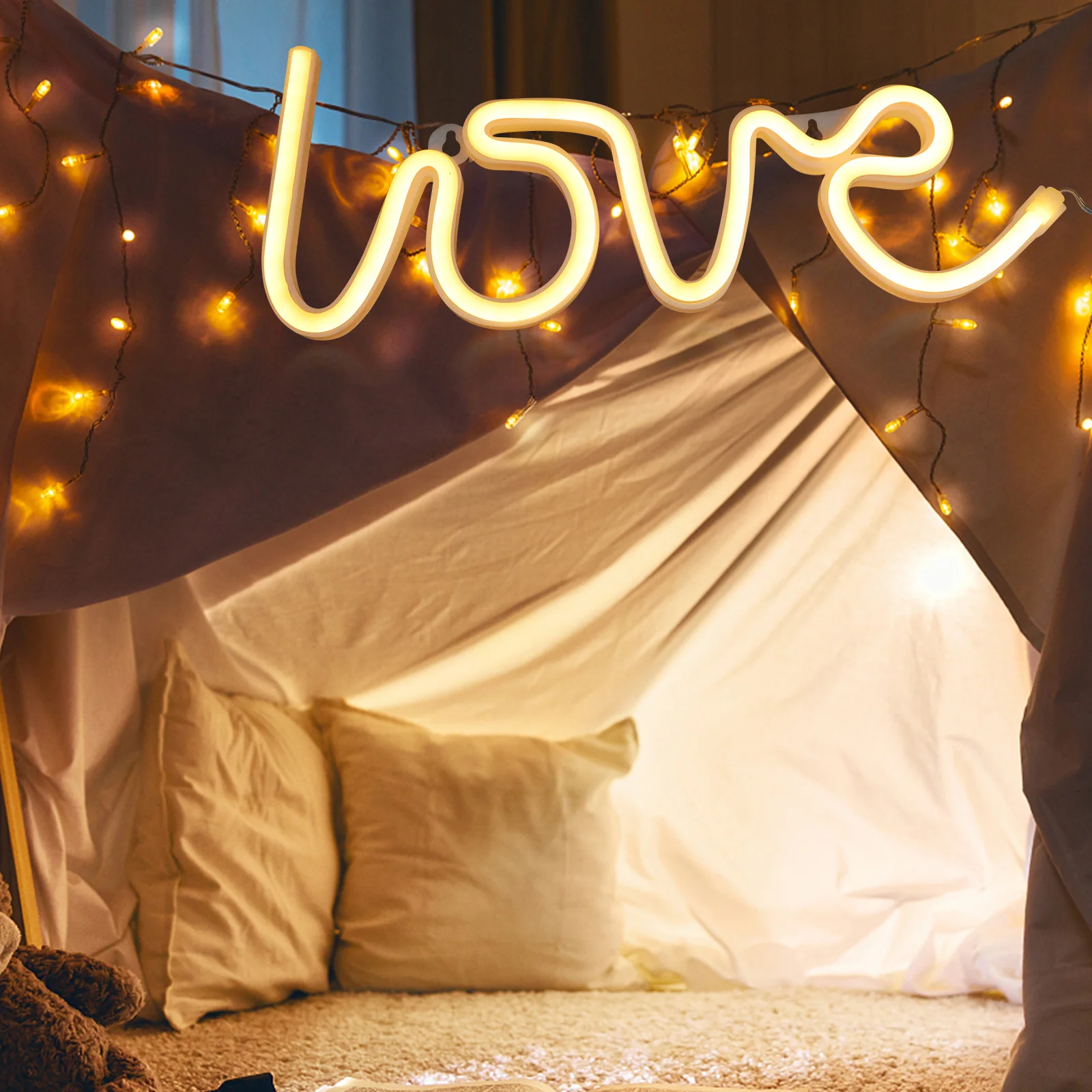 

1 set Led Neon Light Yellow Powered Usb Chargeable Warm Glow Night Lamp For Bedroom Living Room Desktop Decorative