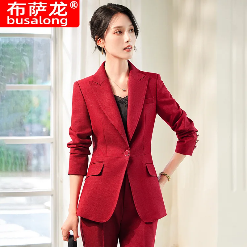 

Business Suit Women2024New Autumn Red Two-Piece Suit Temperament Goddess Style Workplace Formal Suit Work Clothes