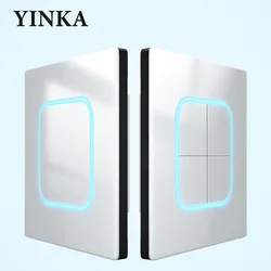 YINKA Tempered Glass Panel Acrylic Button Light Switch 1 2 3 4 Gang/2 Way LED Indicator Light EU Standard Wall Socket 86mm*90mm