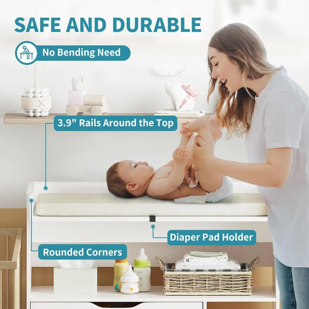 Commode de table proxy pour bébé avec 3 portes de proximité et 3 étagères de rangement, peut être utilisée comme commode pour bébé avec dessus de table proxy