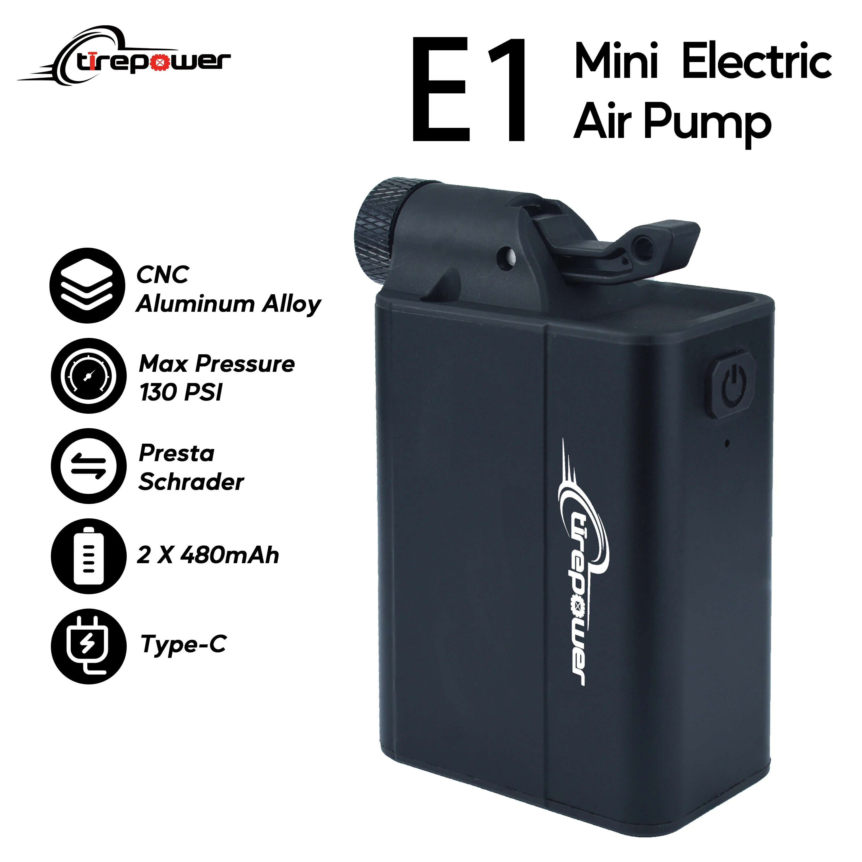 Elektrische Fahrradpumpe Reifenfüller 130PSI Luftpumpe Wiederaufladbare Batterie Fahrrad-Zubehör Schrader Presta & Clik Ventil – Detail 7