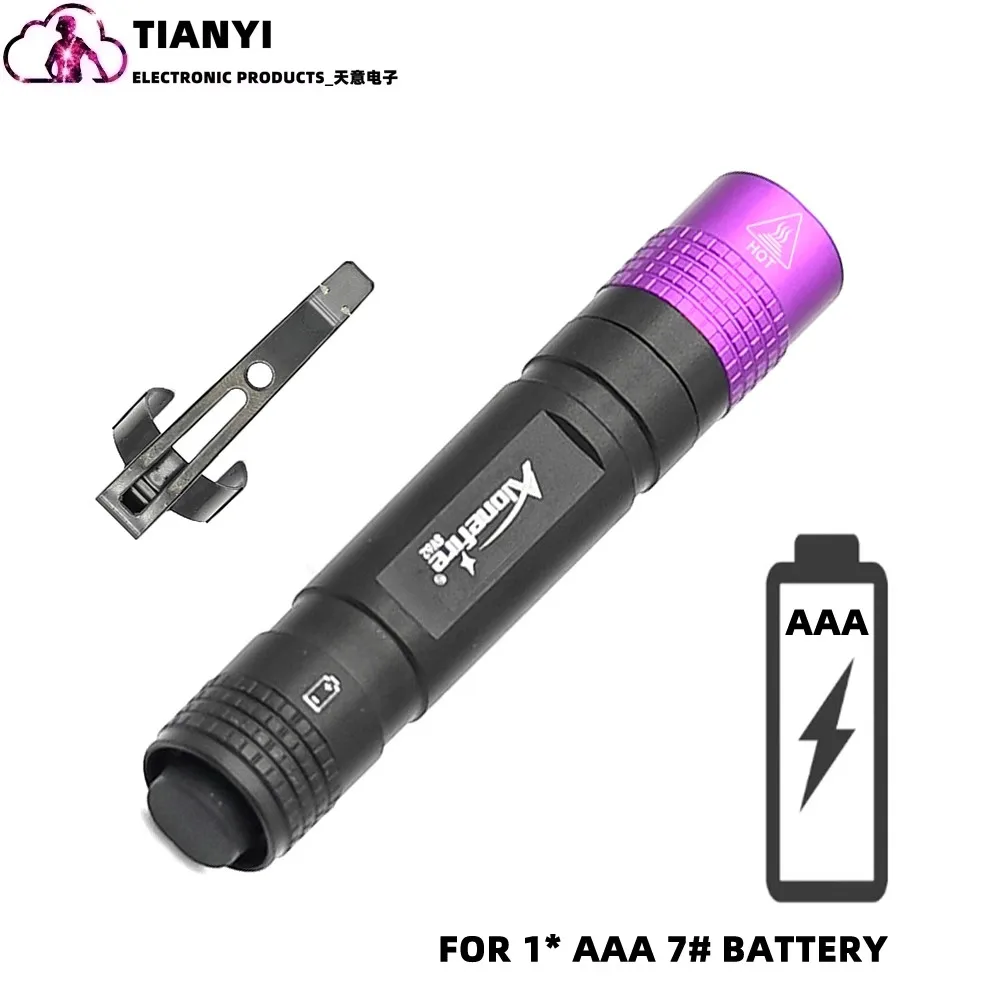 Short purple pen light Small flashlight using a AAA battery 3W power fixed focus UV anti-counterfeiting check light