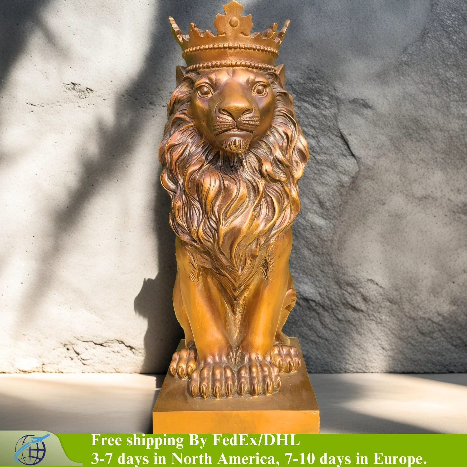 

34.5cm Bronze Lion Sculpture King of Beasts Lion Animal Bronze Statue Handicraft Art Crafts Home Decoration Collection Ornament
