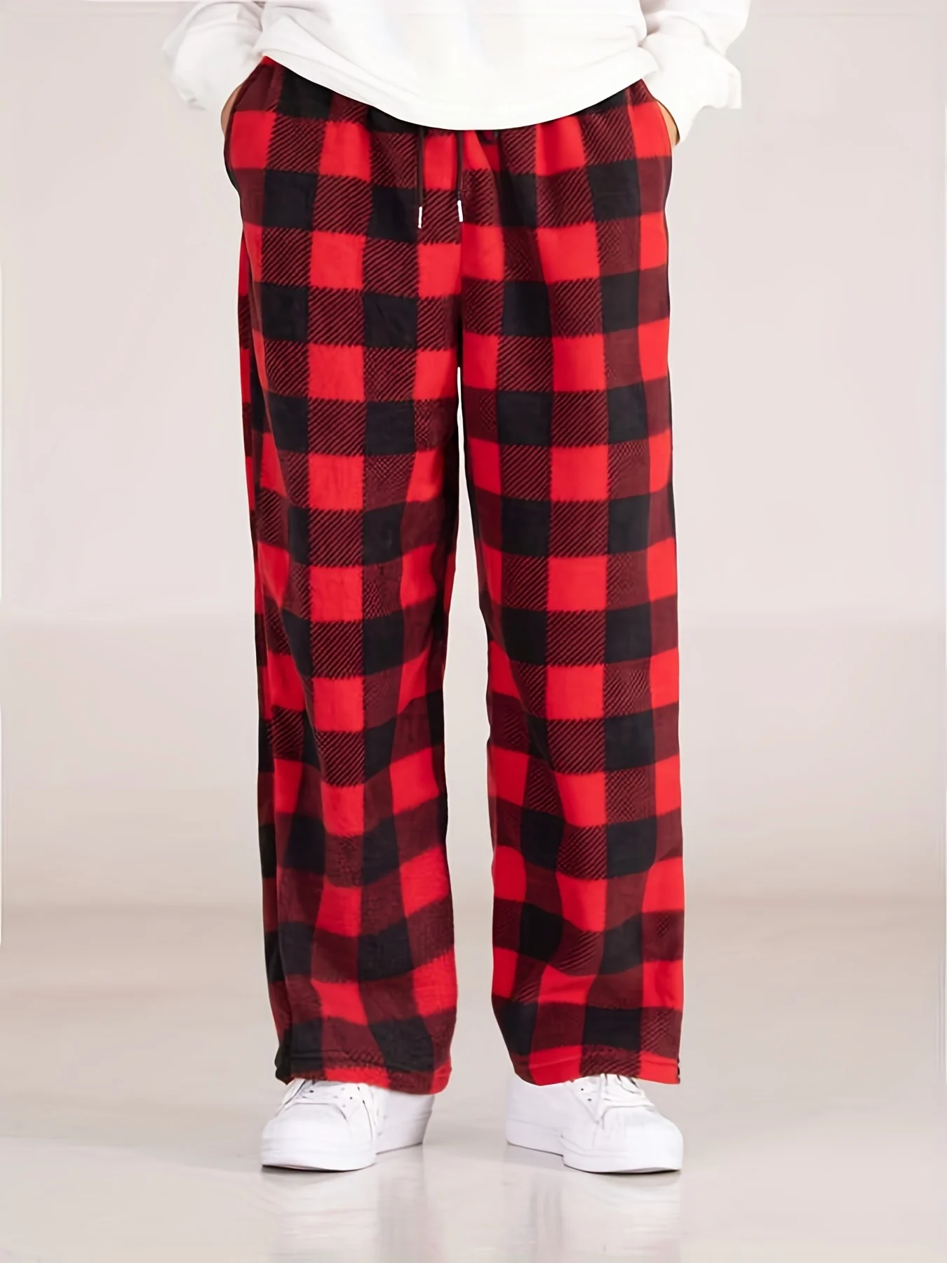 Autumn and Winter Black Red Plaid Pants Christmas Party Pants Casual Sports Versatile Loose Straight Leg Pants Men\'s American Re