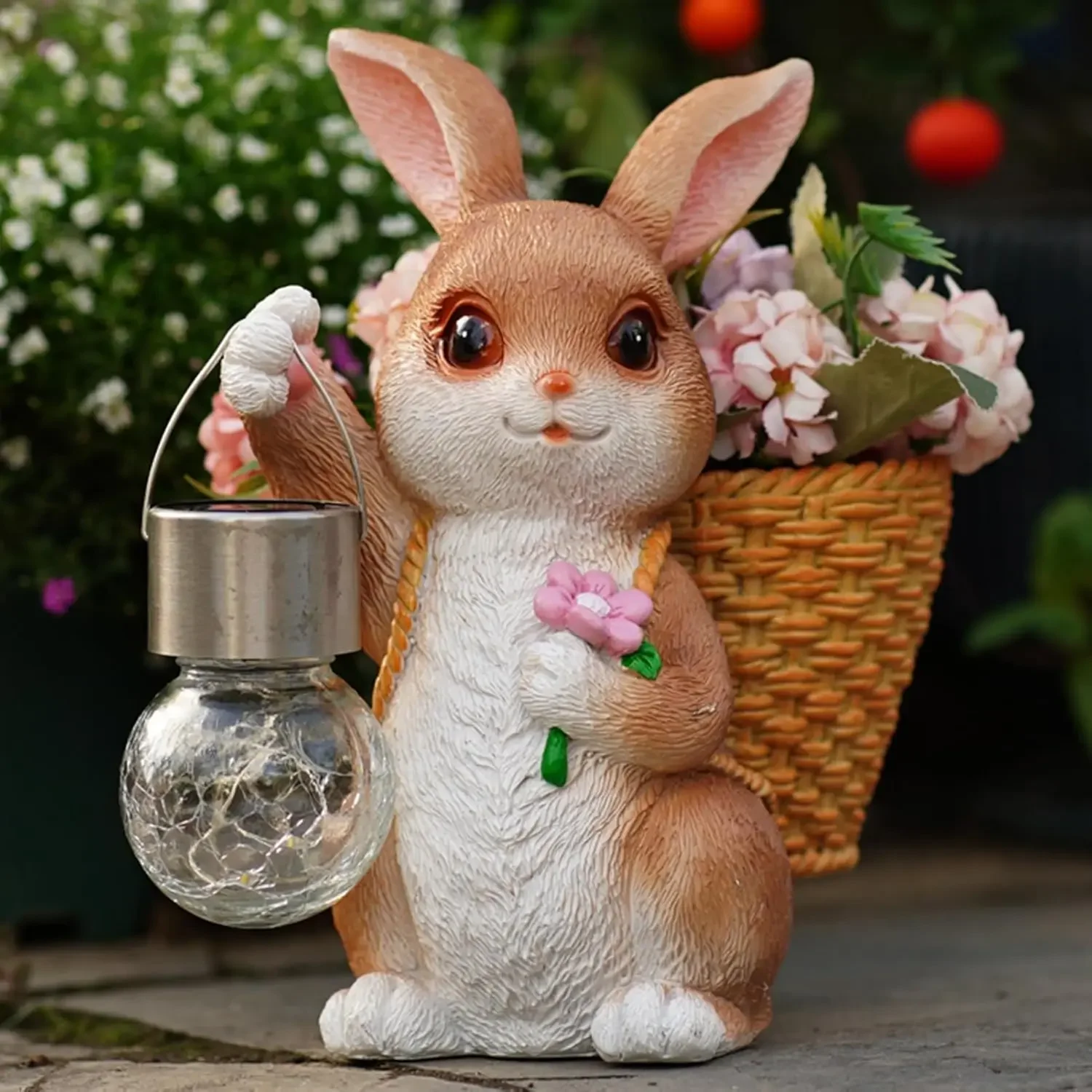 Solar Animal Light, Garden Rabbit Statue with Solar Light and Basket Ornaments Decor for Yard Lawn Patio Pathway Home Decoration