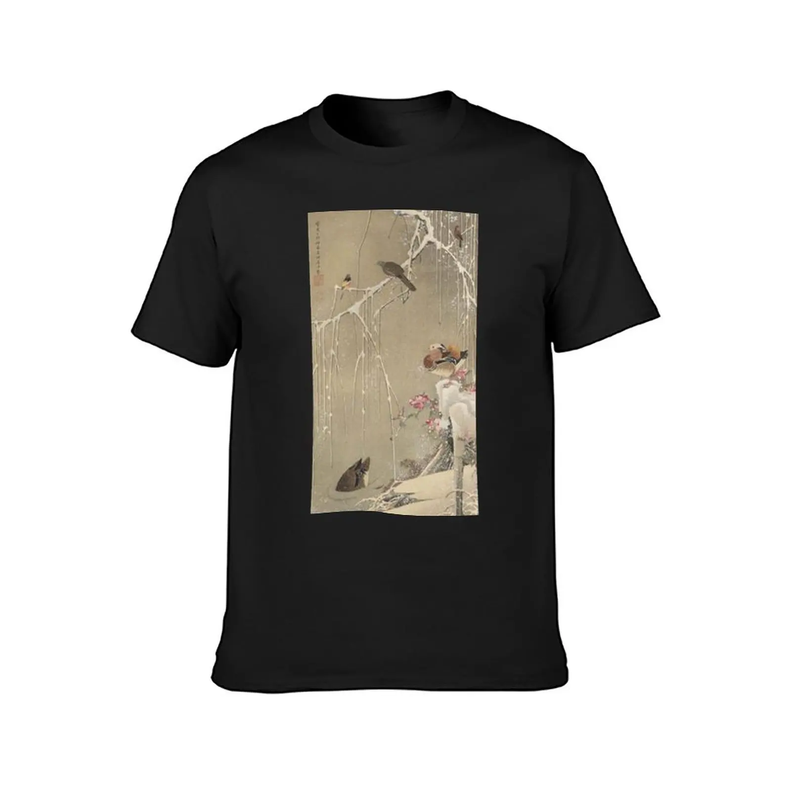 Favourite Artist - Willow Tree And Mandarin Ducks In The Snow - Jakuchu Ito T-Shirt funnys customizeds men graphic t shirts