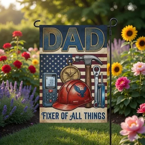 Dad Fixer of All Things Garden Flag Fathers Day Gift Outdoor Yard Decor AAV hhz
