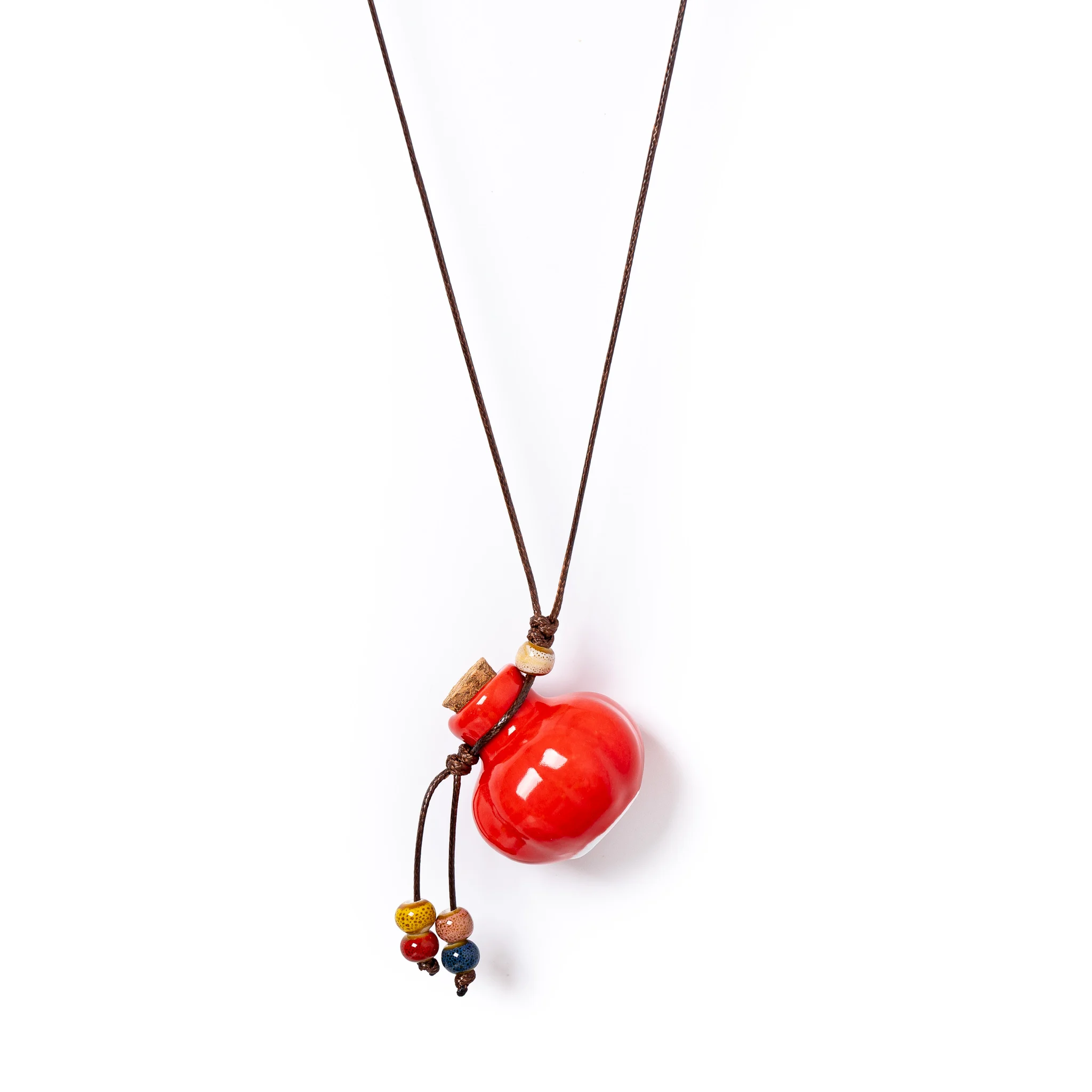 Rote Keramik-Parfümflaschen-Halskette mit Anhänger, handgefertigt, verstellbare Wachsschnur, Diffusor für ätherische Öle, Vintage-Aromatherapie-Schmuck