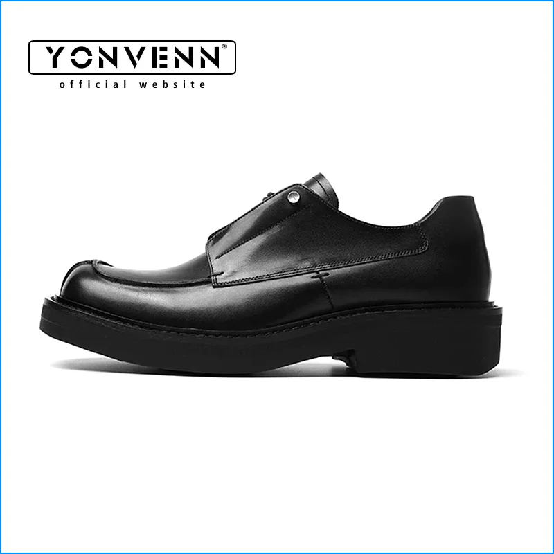 Frankenstein square toe derby shoes with high-end feel genuine leather retro casual leather shoes men's trendy shoes thick sole