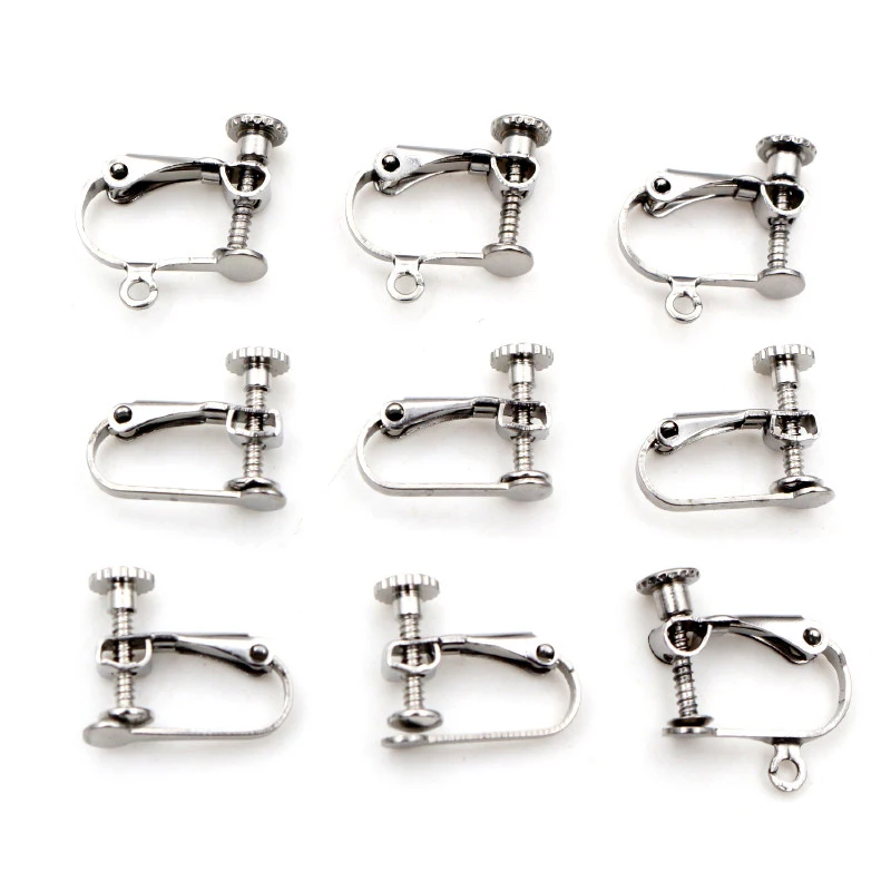 NO Fade 10pcs 15*13mm Stainless Steel Screw Ear Clip Earring Settings Rotate Pads Earring Findings For Jewelry Making Supplies