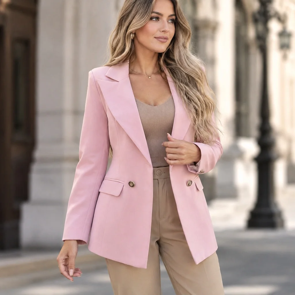 Single Suit Collar Coat Fitted Preppy with Long Sleeves Regular Length Double Breasted Suit Jacket Women Spring Autumn Jacket