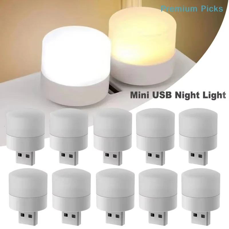 1Pcs Mini USB Night Light Warm White Eye Protection Book Reading Light USB Plug Computer Mobile Power Charging LED Night Lamp