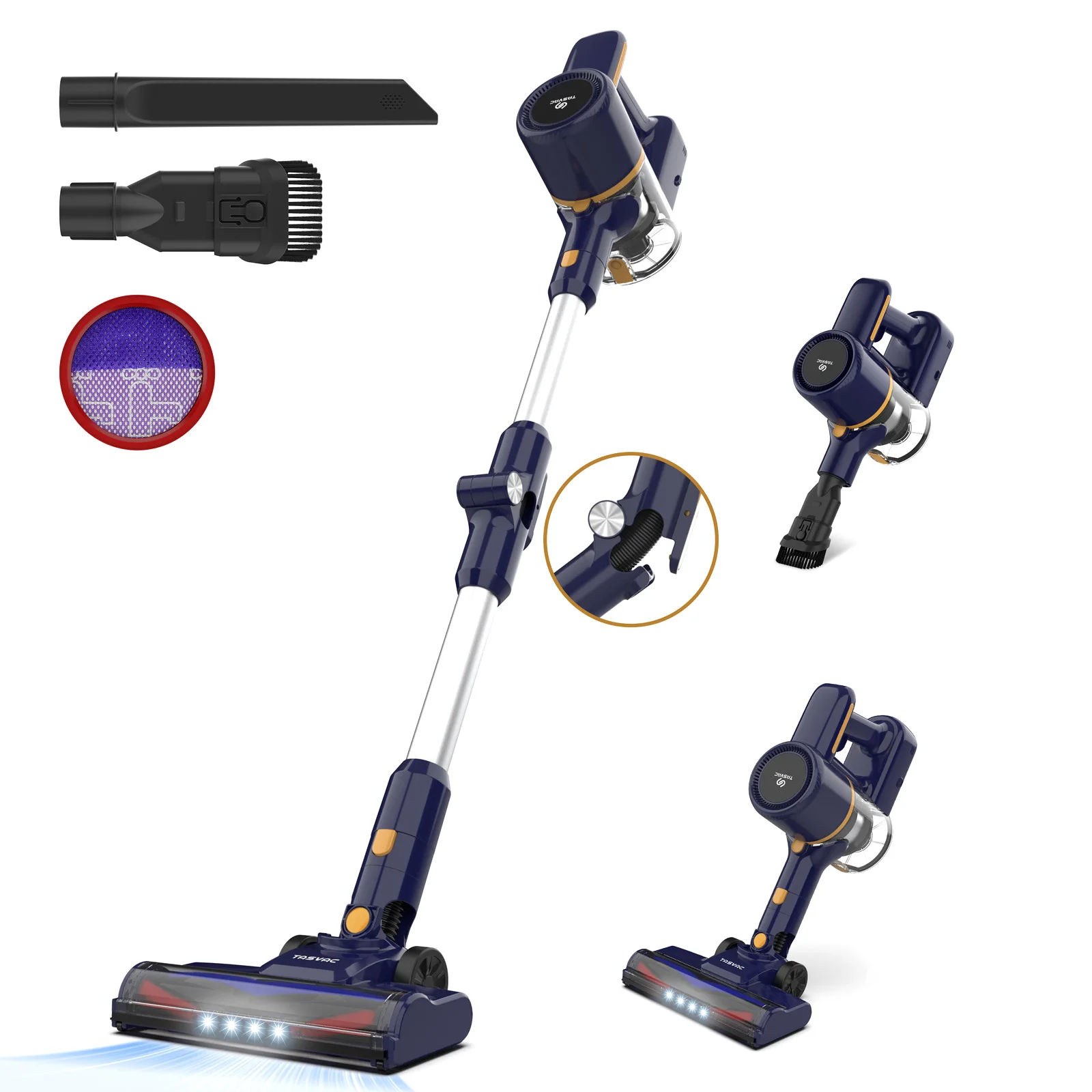 

TASVAC Cordless Vacuum Cleaner, Foldable 6 in 1 20Kpa Bagless Lightweight Vacuum Cleaner for Floor Carpet Pet Hair Car Cleaning