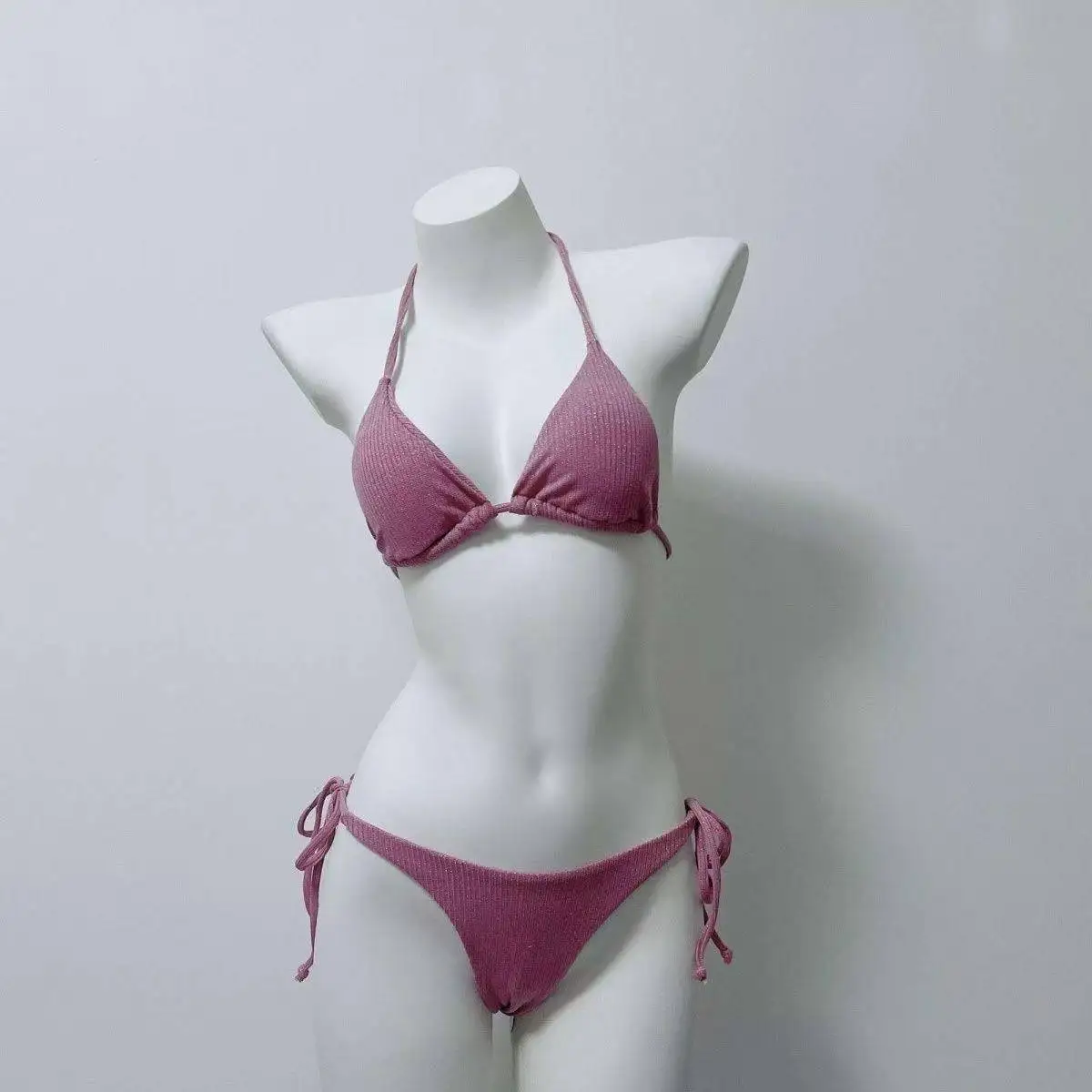 

Милый кавайный комплект бикини для женщин: раздельный купальник с завязками на шее, свежий стиль, треугольное бикини, пляжная одежда для девушек