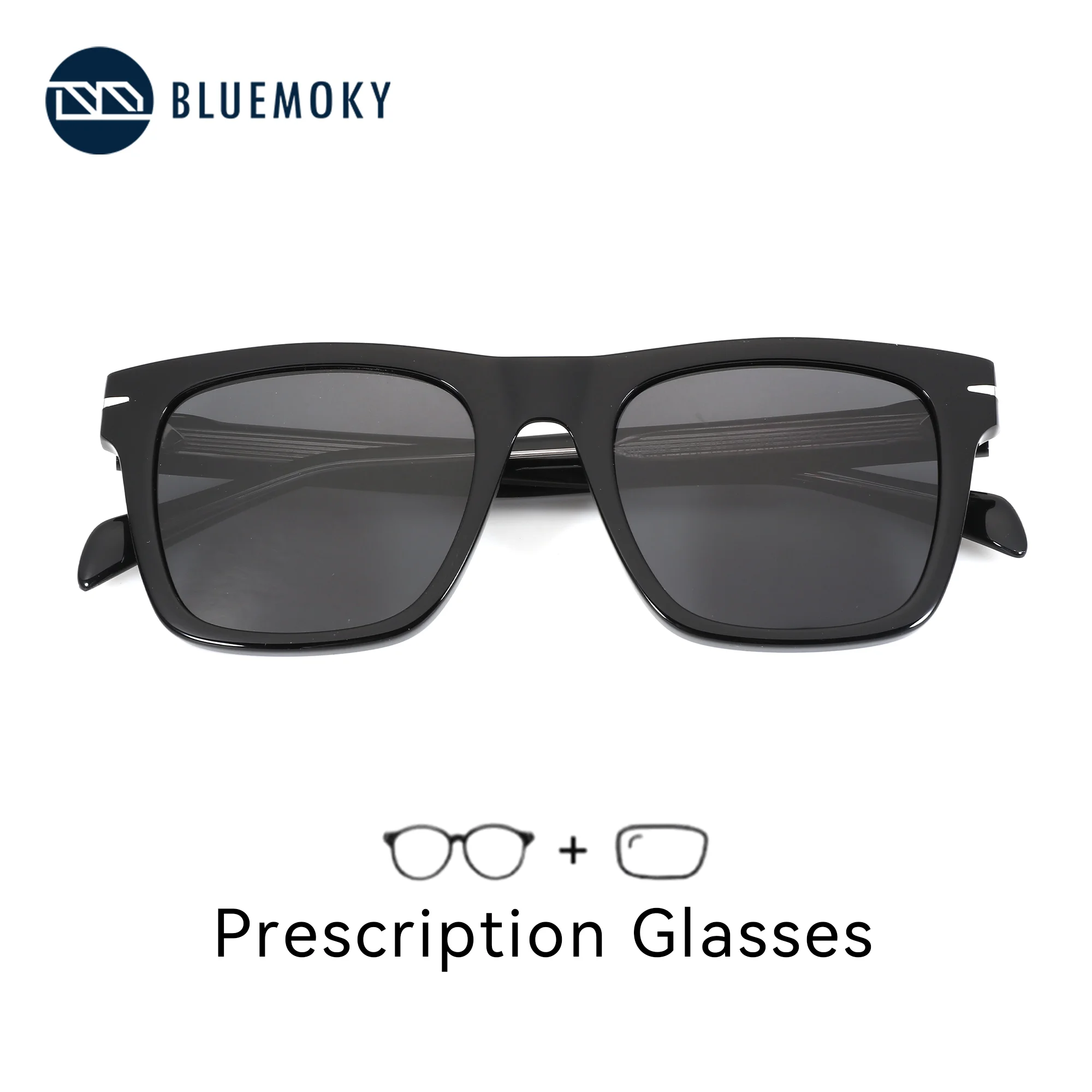 BLUEMOKY M Size Square Polarized Prescription Sunglasses For Men Acetate UV400 Progressive Optical Sun Shades For Outdoor