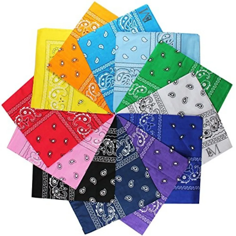 

LandM® 12Pcs Bandanas 100% Cotton Paisley Print Head Wrap Scarf Wristband