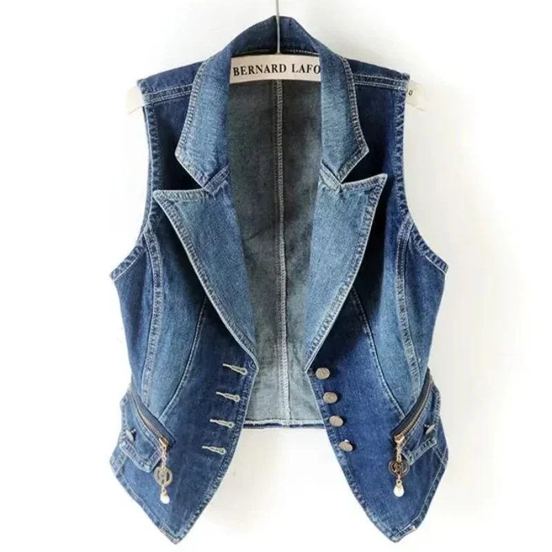 

Casual Female Women Denim Vest Jacket Spring Autumn Clothes Sleeveless ShortJeans Waistcoats Single-Breasted Vest Jacket Tops