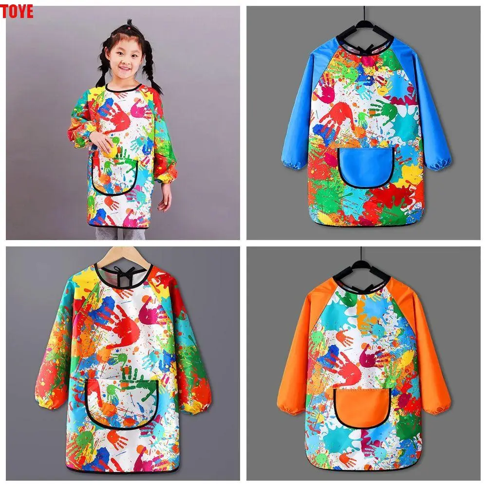 

Waterproof Nylon Children's Painting Apron Long Sleeved Cover Reverse Dressing Cloth Art Painting Baby Eating Bib Boys