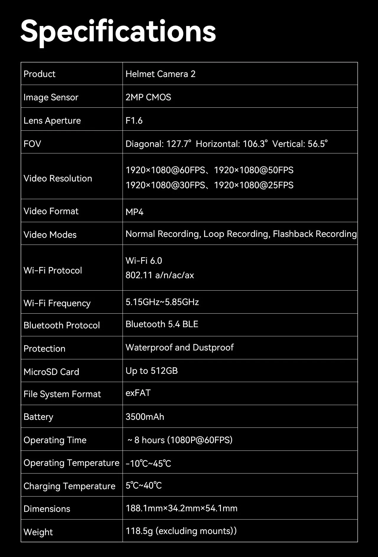 플래시백 녹화를 위한 RunCam 헬멧 카메라 헬멧캠2 방수 방진 블루투스 사전 설정 및 야외 게임용 미리보기