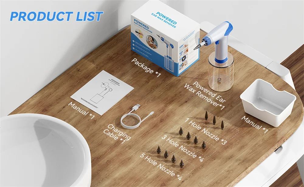Large Capacity Ear Wax Removal Kit 500ML Ear Cleaning Tool with Clear LED Display USB Rechargeable Electric Ear Irrigation Tool