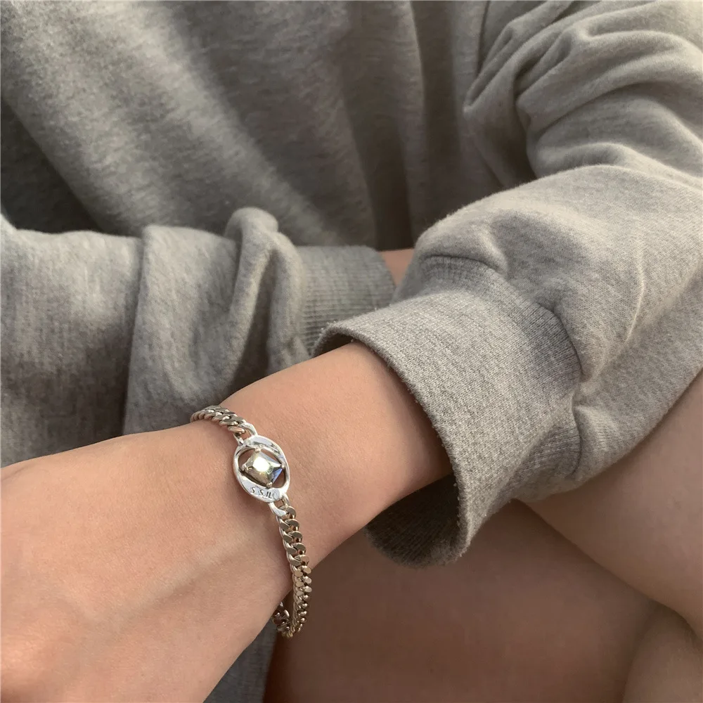 QMCOCO Silver Color Zircon Irregular Geometric Hollow Out Chain Bracelet For Women Daily Gatherings Fashion Jewelry Gifts