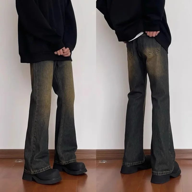 

Cleanfit adient Embroidered Fce Lined Bell Bot Jeans Men's Vintage American Sle Lengthening Leg Effect Knife Pants