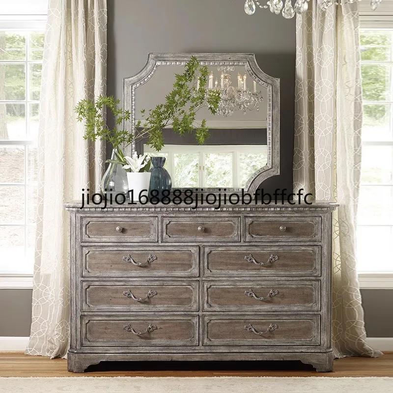 Suitable for  rural all-solid wood nine-chest cabinet log carved retro dressing cabinet
