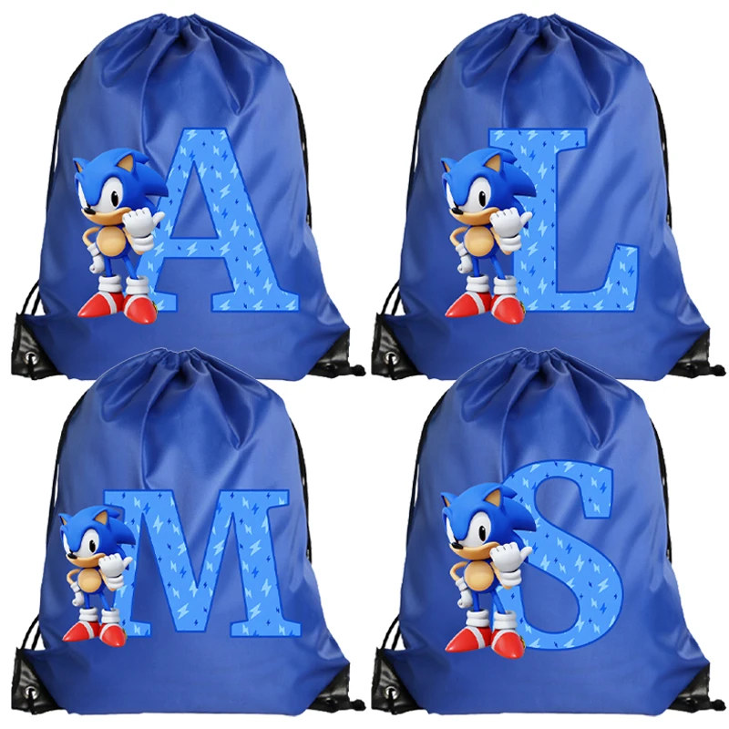 New Sonics Drawstring Bag Cartoon Letter A-Z Printed Storage Bags Large-capacity Waterproof Drawstring Pockets Christmas Gifts