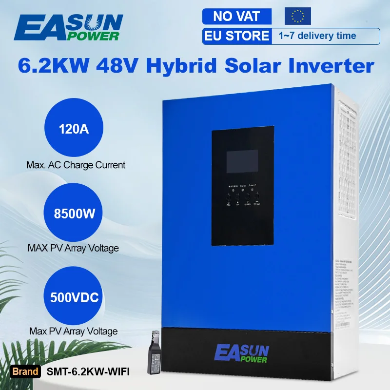 Convertisseur solaire hybride EASUN 6,2 kW, onde sinusoïdale pure, 230 Vca, hors réseau, MPPT, chargeur solaire photovoltaïque 100 A, PV 8500 W, 500 VDC