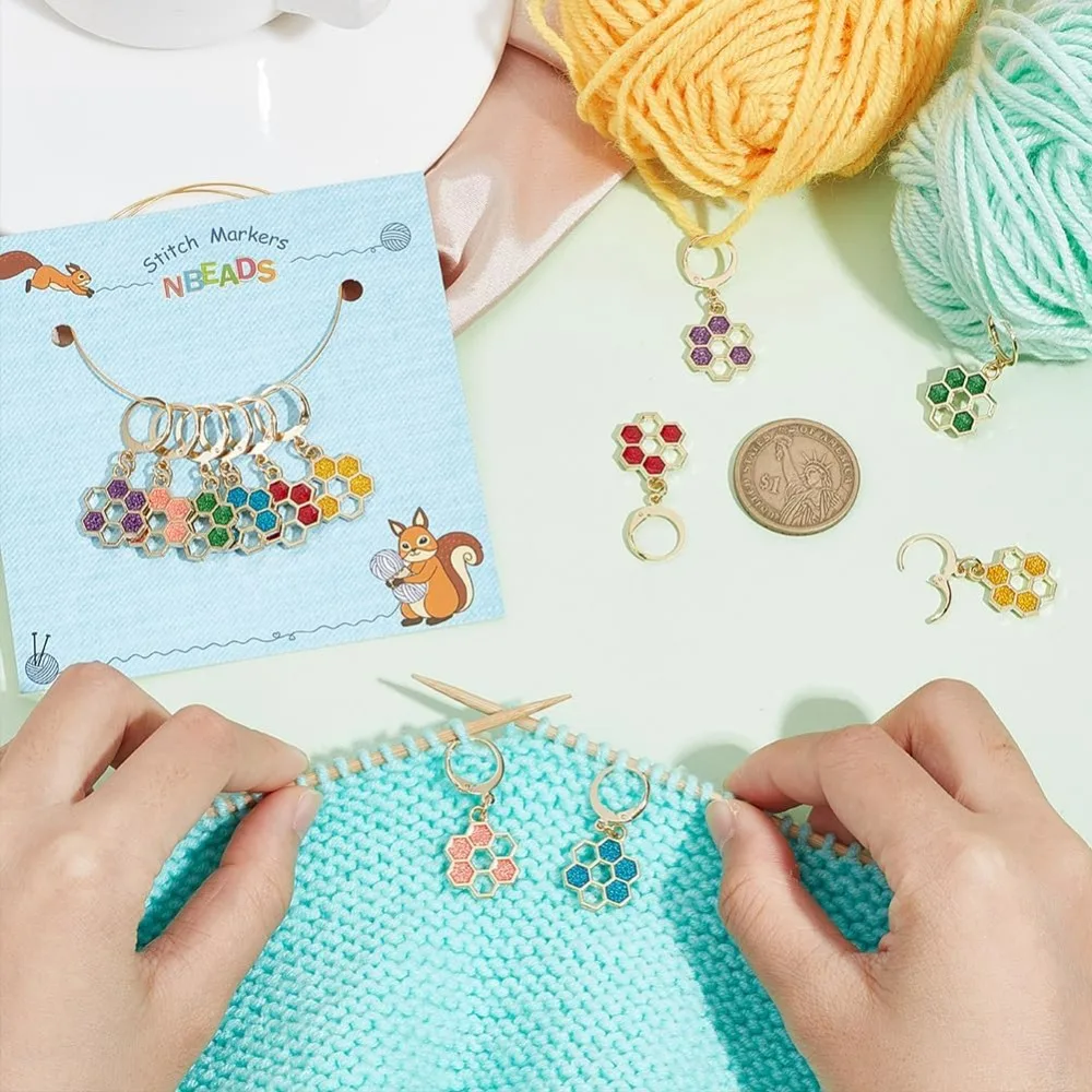 24 قطعة علامات غرزة العسل المينا الكروشيه غرزة ماركر للإزالة Leverback المشبك قفل غرزة علامة للحياكة