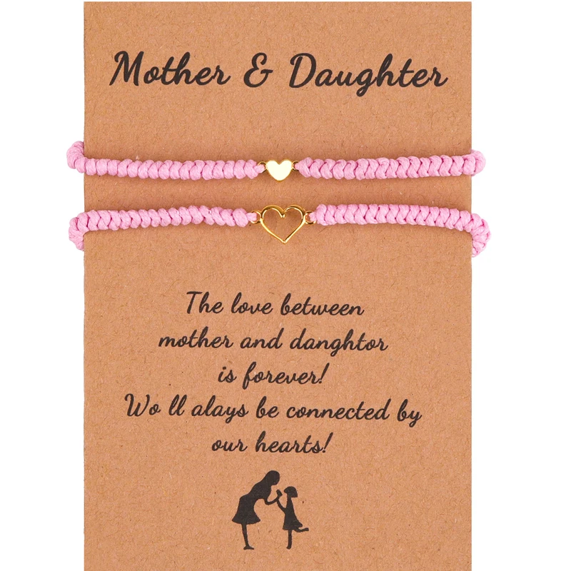 Gifts for Mom Daughter Heart Matching Bracelets Braided Rope Bracelet for Mother Daughter Bracelets Set for 2, Christmas Gifts