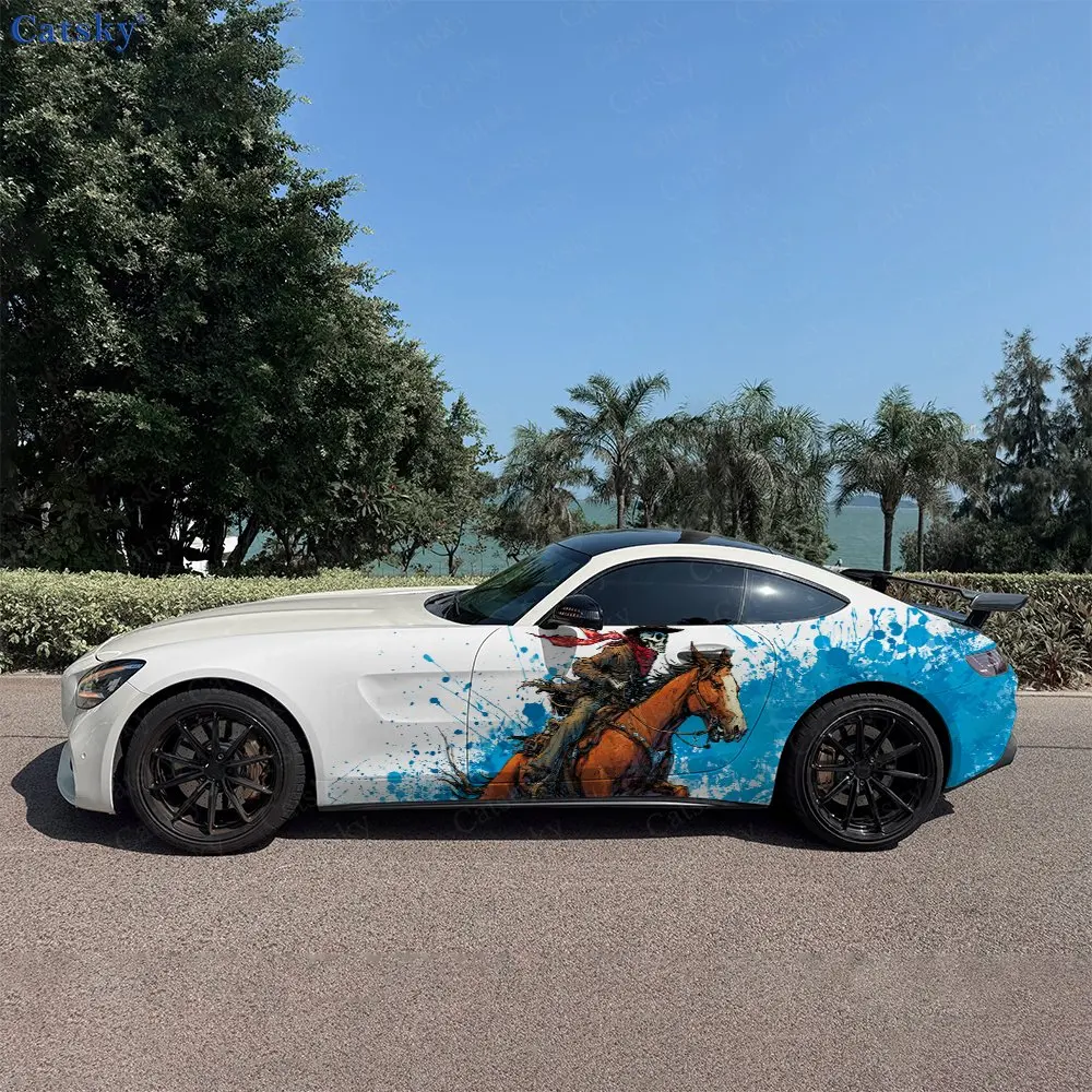 2pcs Red Mane Horse Skeleton Rider, Durable, Fade-resistant, Enhance Vehicle Aesthetics With Bold Artistic Design Car Vinyl Wrap