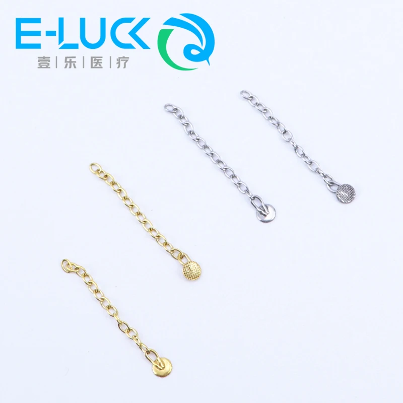 2pcs/bag Dental Traction Chain Orthodontic Lingual Button Chain Dentist Use Orthodontic Round Base Golden Silver