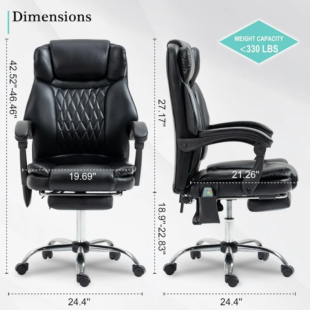 Office Chair, Ergonomic Design, with Massage Heater, Reclining Massage, with Footstool, Height Adjustable, Swivel Task Chair