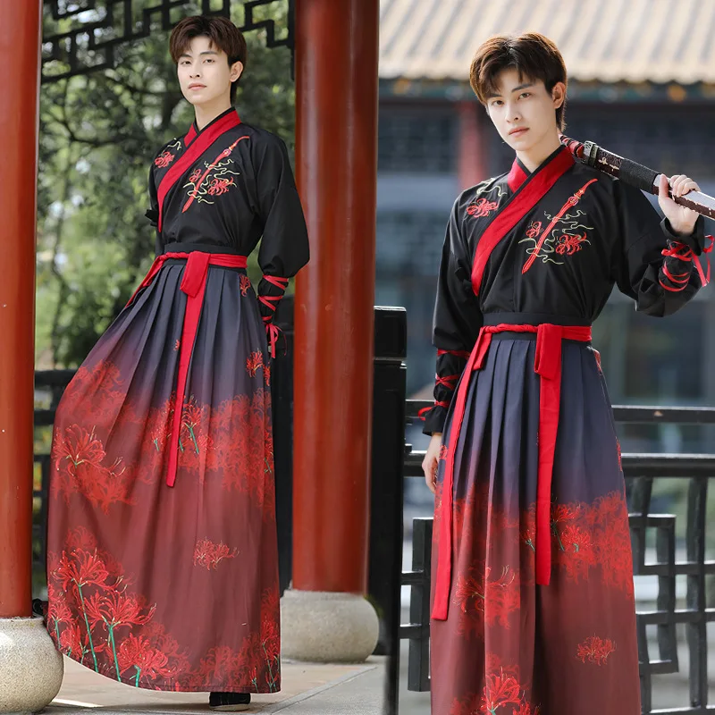 Customized Chinese Tang Dynasty Ancient Embroidery Hanfu Men Dress Folk Dance Swordsman Clothing Traditional Cosplay Costumes