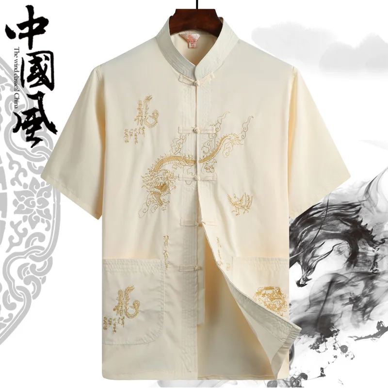 Chinese Traditional Dress Spring Summer Cotton Line Shirt Men Clothing Plus Size Casual Thin Tops Tang Suit Vintage Top