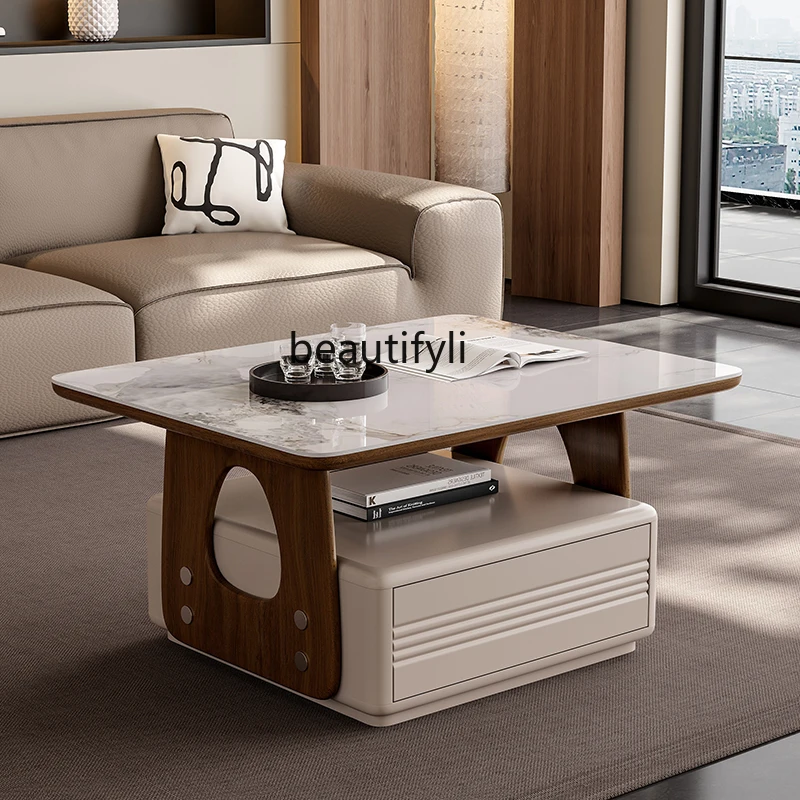 

Light luxury rock slab tea table, kettle integrated living room, household tea table, multi-functional tea table