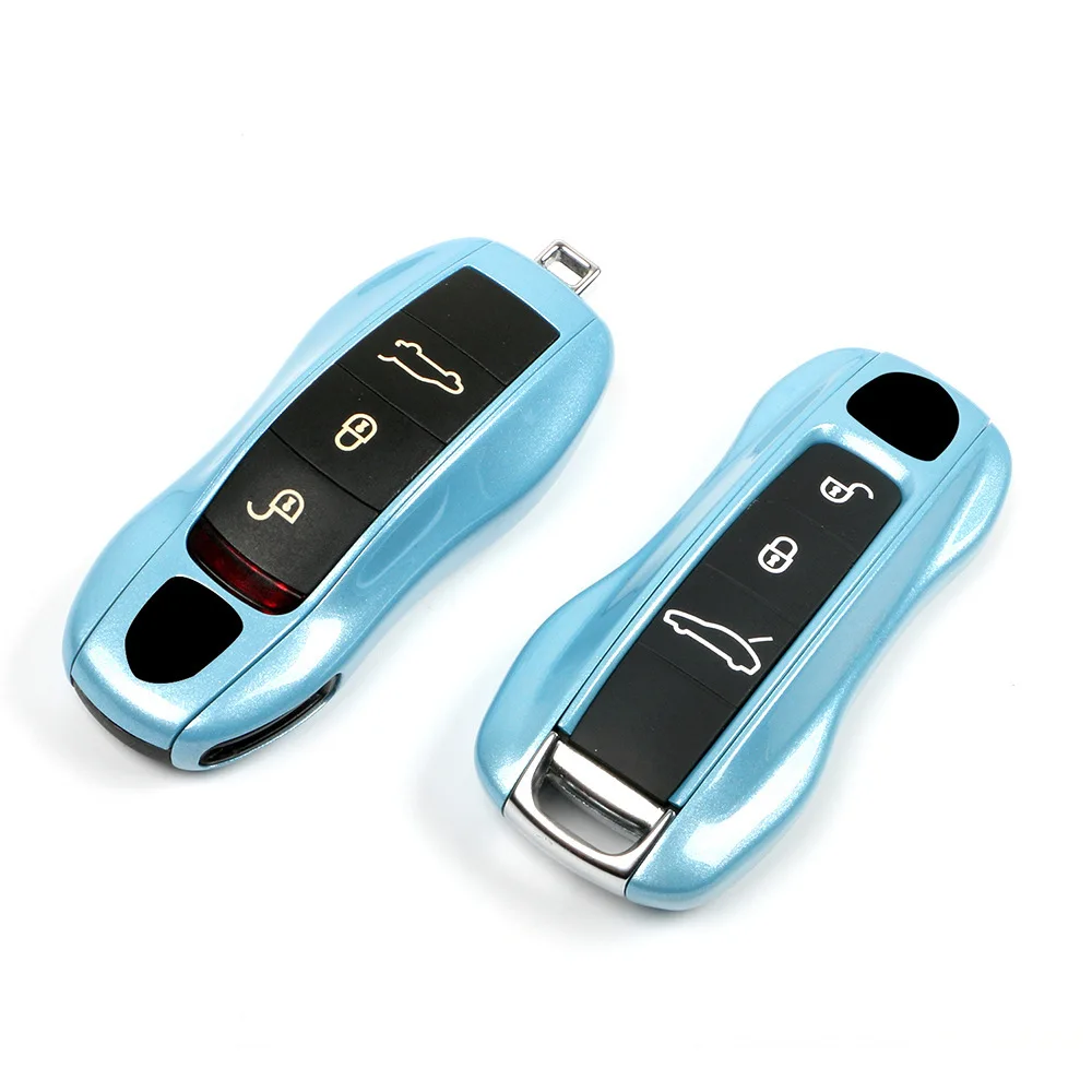 Ice blue Color Car Key Case Fob Shell Cover for Porsche 911 718 Panamera Cayenne Macan Remote Control Key Replace Accessories