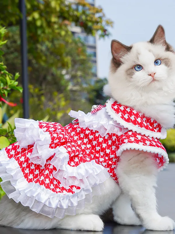 Saia Fofa Estilo Hippie para Cães, Roupa para Ursos de Pelúcia, Vestuário para Animais de Estimação, Tecido de Poliéster Britânico com Estampa Alegre